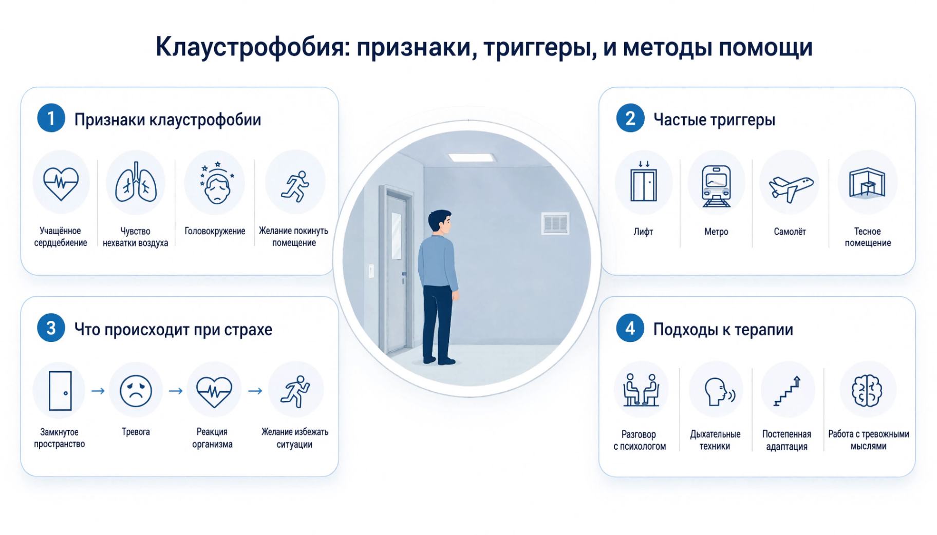 Признаки клаустрофобии у человека, частые триггеры и способы снижения тревожности